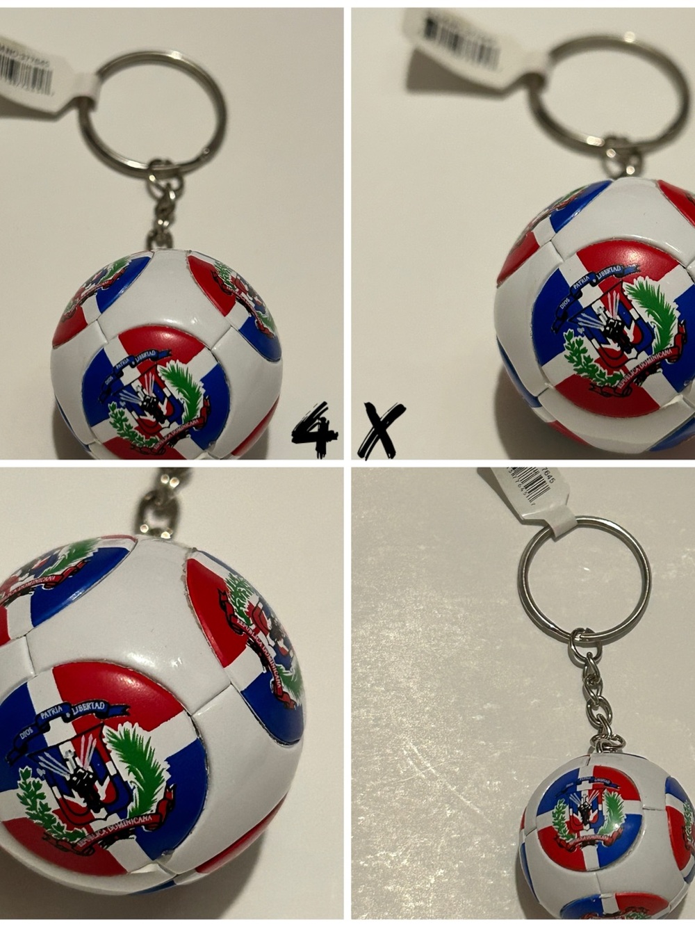4x Dominican Republic Soccer Ball Keychain - Red White Blue  Flag